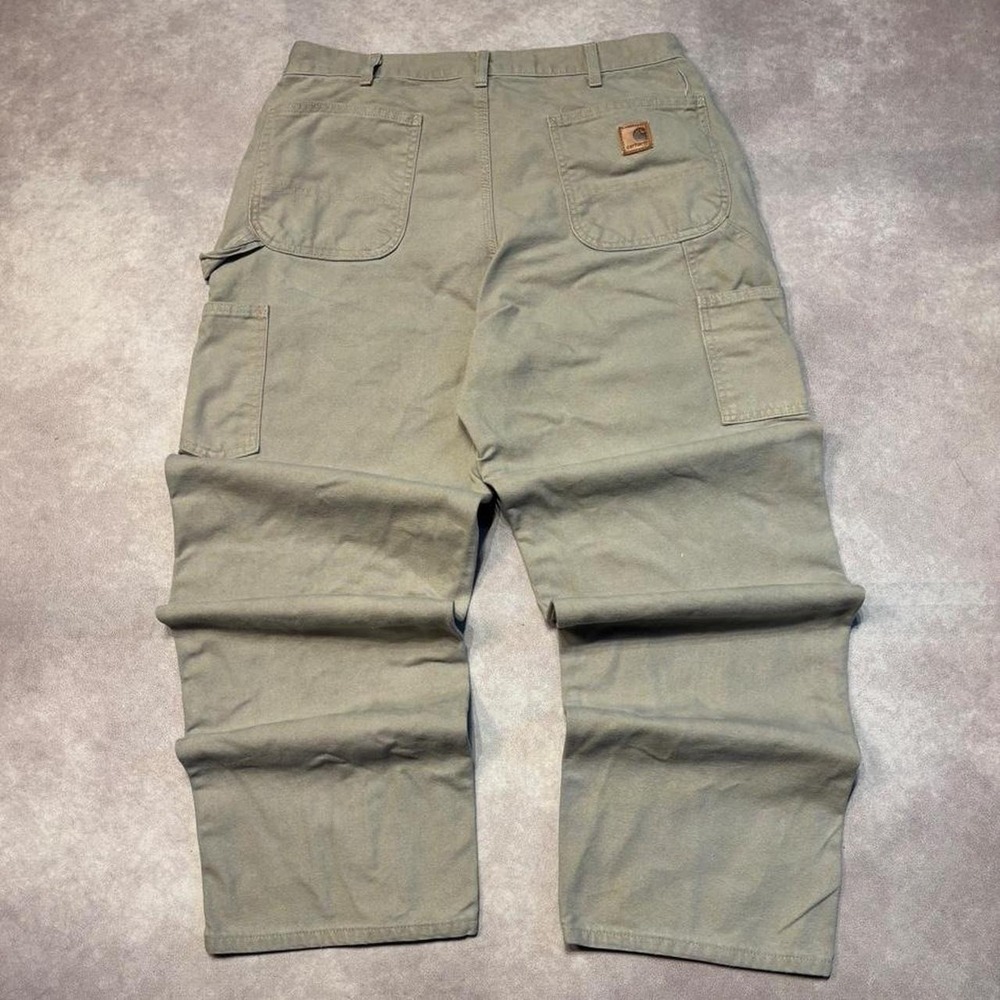 Vintage Carhartt Olive Green Cotton Workwear Utility Carpenter Pants Fits 36x30